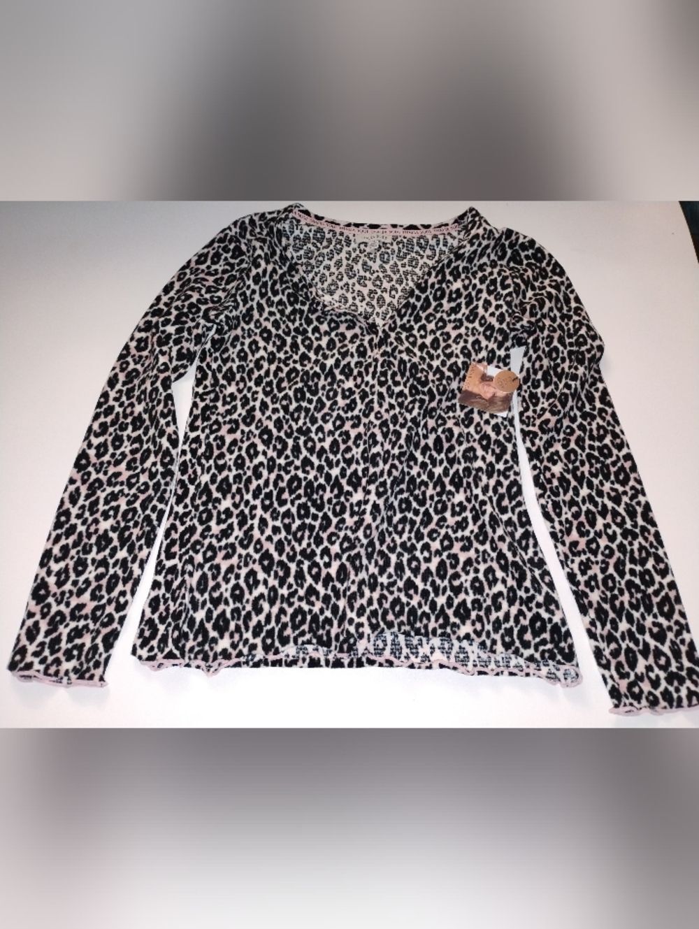 Thalia Sodi Long-Sleeve Leopard Print V-Neck Night Pj's Top - Black & White